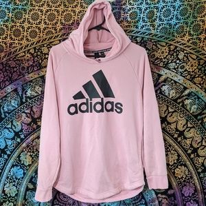 Adidas hoodie women's large logo spellout pink